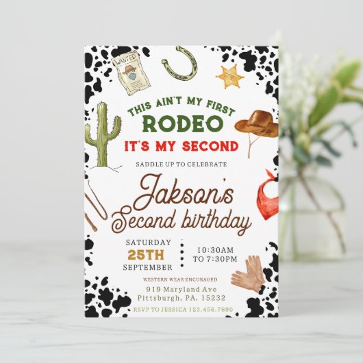 少年は私の最初のロデオではありませんカウボーイ2歳の誕生日 招待状 (スタンド正面)