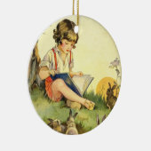 少年は読うさぎで木の下にいる セラミックオーナメント (右)