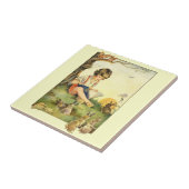 少年は読うさぎで木の下にいる タイル (側面)