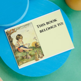 少年は読うさぎで木の下にいる 長方形シール