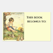 少年は読うさぎで木の下にいる 長方形シール (正面)