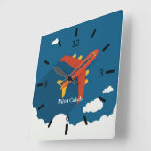 少年へのパーソナライズギフト 雲の上の飛行機 スクエア壁時計 (傾斜)