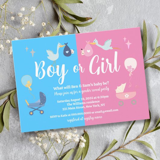 少年または女の子モダン青ピンクの性別がパーティーを表示 招待状