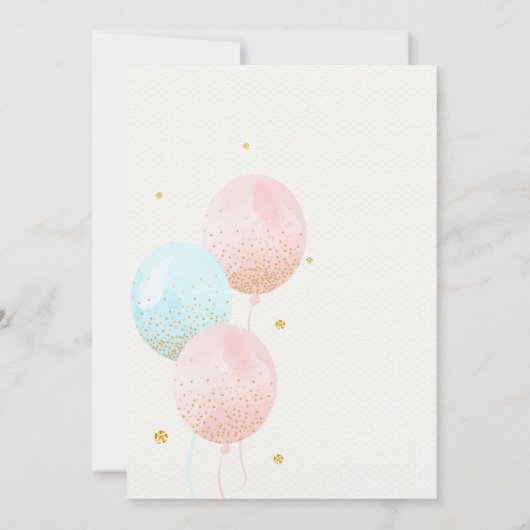 少年または少女のピンクと青のジェンダーがパーティーを明かす 招待状 (裏面)