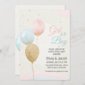 少年または少女のピンクと青のジェンダーがパーティーを明かす 招待状 (正面/裏面)