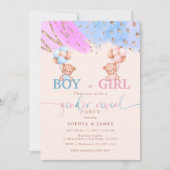 少年または少女の性別がパーティーブルーとピンクを明らかにする 招待状 (正面)