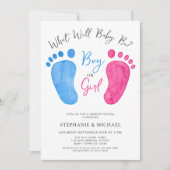 少年または少女の青またはピンクの性別リビール招待状 招待状 (正面)