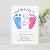 少年または少女の青またはピンクの性別リビール招待状 招待状 (スタンド正面)