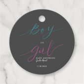 少年または少女エレガントピンクの青のスクリプトの性別の表示 フェイバータグ (正面)