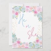 少年または少女ピンクブルーフローラ性別の表示 招待状 (裏面)