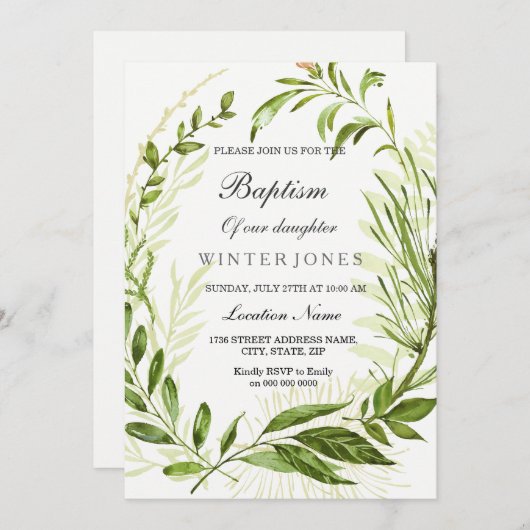 少年または少女リースバプテスマ《キリスト教》洗礼式や命名式招待状 招待状 (正面/裏面)