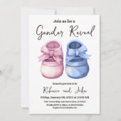 少年または少女Heまたは彼女ブルーピンクの靴のジェンダーの明かす 招待状 (正面)