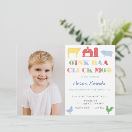 少年や家畜のためのペット動物園の誕生日パーティー 招待状 (スタンド正面)