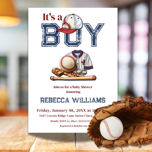 少年よ、青い野球の世界へようこそ!ベイビーシャワーのお知らせ 招待状