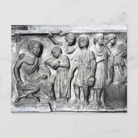少年を彼の読先生に描くレリーフ、 浮き彫り ポストカード (正面)