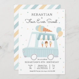 少年アイスクリームトラック フォーエバースイート 4歳の誕生日 招待状