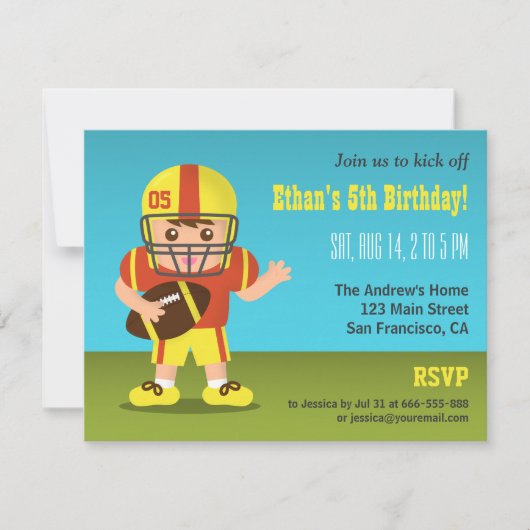 少年アメリカンフットボール 誕生日パーティー招待状 招待状 (正面)
