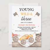 少年イエローモンスタートラックヤングワイルドスリー誕生日 招待状 (正面)