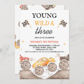 少年イエローモンスタートラックヤングワイルドスリー誕生日 招待状 (正面/裏面)