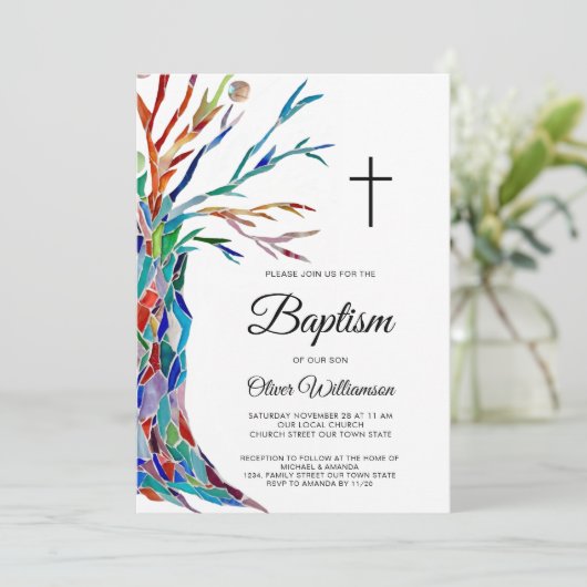 少年エレガントバプテスマ《キリスト教》洗礼式や命名式招待状 招待状 (スタンド正面)