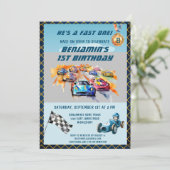 *少年オートカーレース テーマ 1歳の誕生日パーティー 招待状 (スタンド正面)