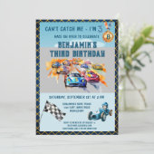 *少年オートカーレース テーマ 3歳の誕生日パーティー 招待状 (スタンド正面)