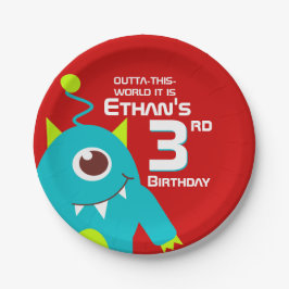 少年カラフルエイリアン3回目の誕生日カスタマイズプレート ペーパープレート