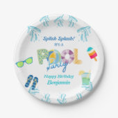 少年カラフルスイミングプール誕生日パーティー ペーパープレート (正面)