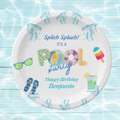 少年カラフルスイミングプール誕生日パーティー ペーパープレート