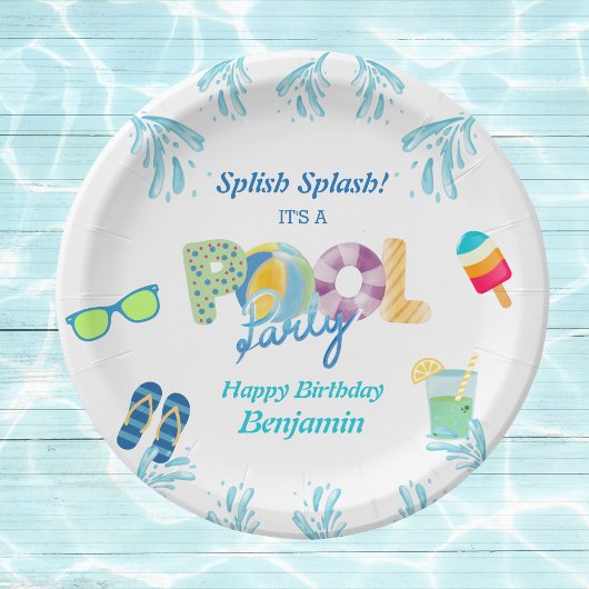 少年カラフルスイミングプール誕生日パーティー ペーパープレート