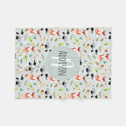 少年カワイイ森林動物の柄名キッズ フリースブランケット (正面(横))