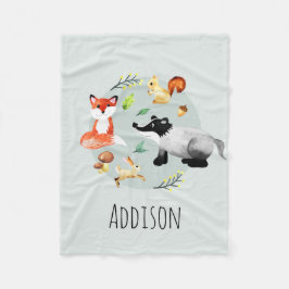 少年カワイトな森林動物キツネ名キッズ フリースブランケット
