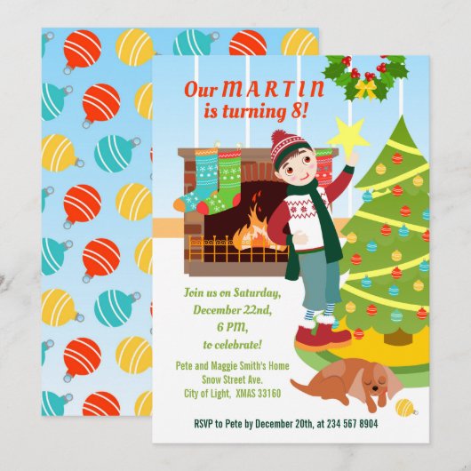少年クリスマス誕生日パーティーの招待状 招待状 (正面/裏面)