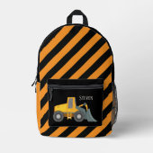 少年クール建築ショベルトラック名を追加 プリントバックパック (正面)