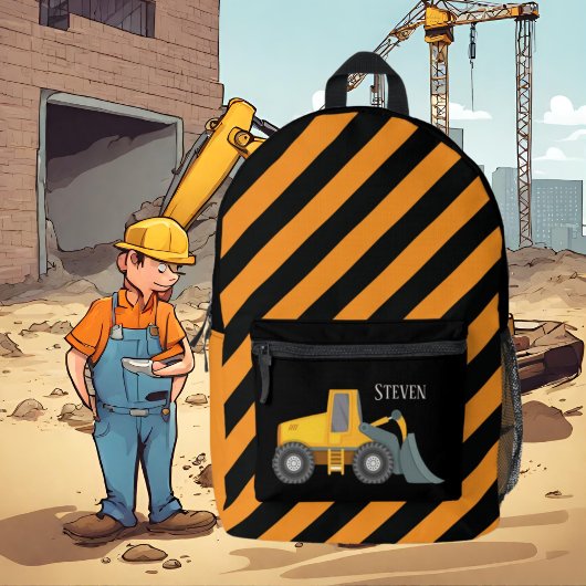 少年クール建築ショベルトラック名を追加 プリントバックパック