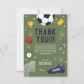 少年グリーンのサッカー スポーツ キッズ 誕生日 サンキューカード (正面)