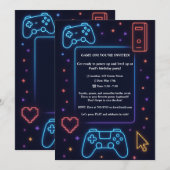 少年ゲーマーアーケードテーマの誕生日パーティー 招待状 (正面/裏面)