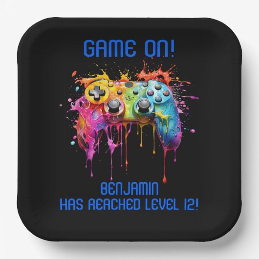 少年ゲーマーブルービデオゲームパーティー ペーパープレート (正面)