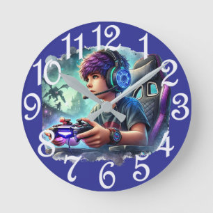 少年ゲーマー ラウンド壁時計