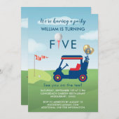 少年ゴルフ テーマ 5歳の誕生日パーティー 招待状 (正面/裏面)