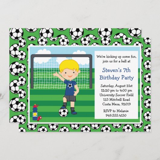 少年サッカー誕生日パーティーの招待 招待状 (正面/裏面)