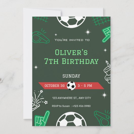 少年サッカー スポーツ 誕生日 7歳 誕生日招待状 招待状 (正面)