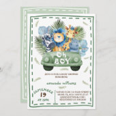 少年サファリカーのベビーシャワー 招待状 (正面/裏面)