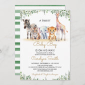 少年サファリ動物の緑のジャングルベビーシャワー 招待状 (正面/裏面)