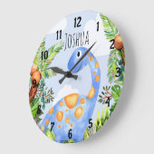 少年ジャングルウォーターカラー恐竜の名前キッズ子供部屋 ラージ壁時計 (傾斜)