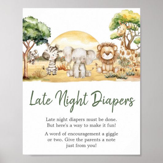 少年ジャングルサファリ動物の深夜おむつ ポスター (正面)