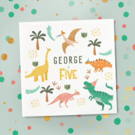 少年ジャングル恐竜Tレックスキッズ5誕生日 スタンダードカクテルナプキン