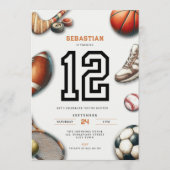 少年スポーツスターの12歳の誕生日招待状 招待状 (正面)