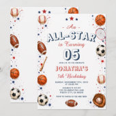 少年スポーツスター5歳の誕生日パーティー 男子用 招待状 (正面/裏面)