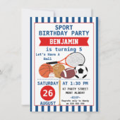 少年スポーツ誕生日パーティーの招待 招待状 (正面)